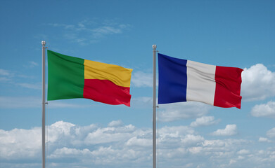 Benin and France flags, country relationship concept