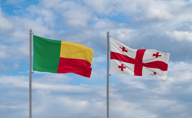 Georgia and Benin flags, country relationship concept