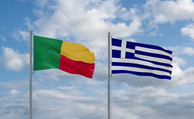 Greece and Benin flags, country relationship concept