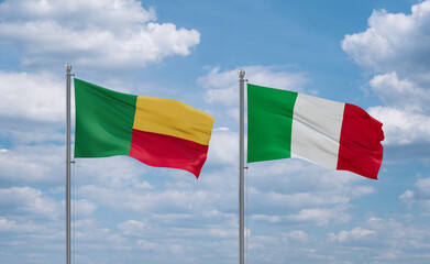 Italy and Benin flags, country relationship concept