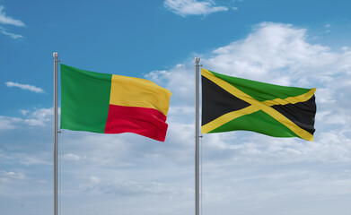 Jamaica and Benin flags, country relationship concept