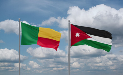 Jordan and Benin flags, country relationship concept