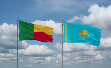 Kazakhstan and Benin flags, country relationship concept