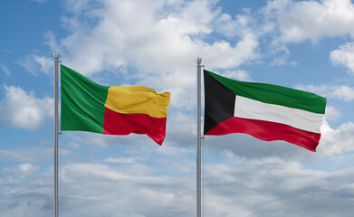 Kuwait and Benin flags, country relationship concept