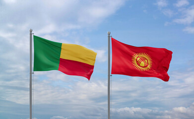 Kyrgyzstan and Benin flags, country relationship concept