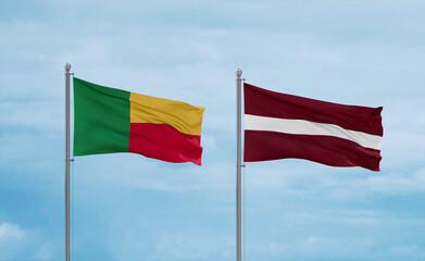 Latvia and Benin flags, country relationship concept