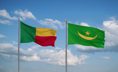 Mauritania and Benin flags, country relationship concept