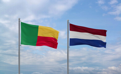 Netherlands and Benin flags, country relationship concept