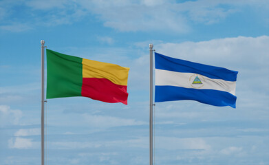 Nicaragua and Benin flags, country relationship concept