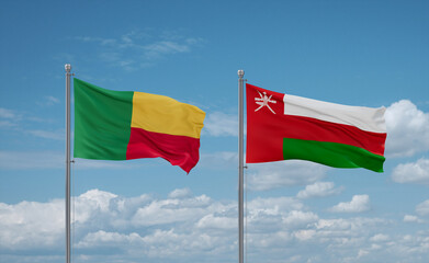 Oman and Benin flags, country relationship concept