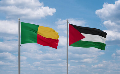 Palestine and Benin flags, country relationship concept