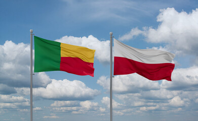 Poland and Benin flags, country relationship concept