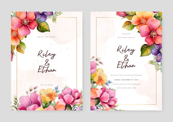 Colorful colorful cosmos modern wedding invitation template with floral and flower