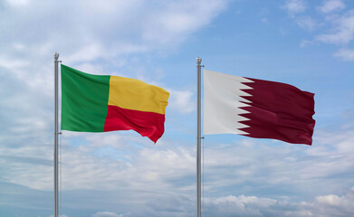 Qatar and Benin flags, country relationship concept