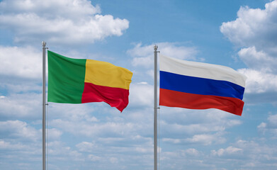 Russia and Benin flags, country relationship concept