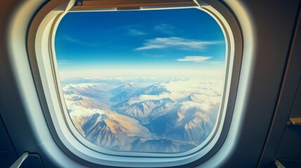 Fototapeta premium Airplane window view of a scenic landscape