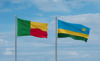 Rwanda and Benin flags, country relationship concept