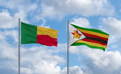 Zimbabwe and Benin flags, country relationship concept