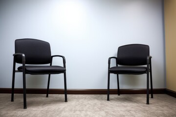 two empty seats opposite each other in a meeting room