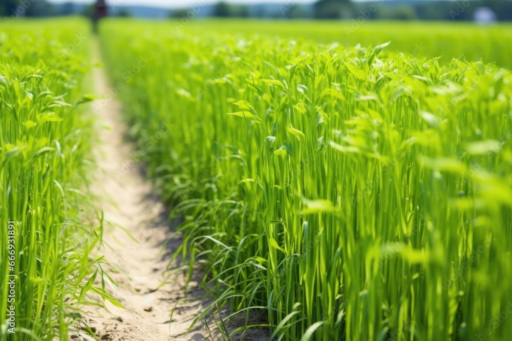 Poster row of flax plants in an organic linen farm