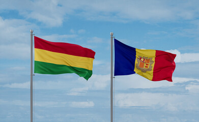 Bolivia and Andorra national flags, country relationship concept