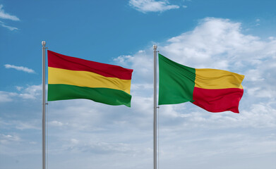Benin and Bolivia flags, country relationship concept