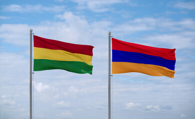 Armenia and Bolivia flags, country relationship concept