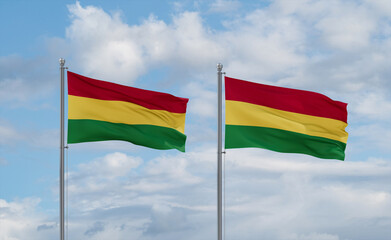 Two Bolivia flags, country relationship concept