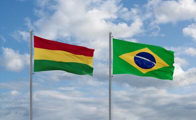 Bolivia and Brazil flags, country relationship concept