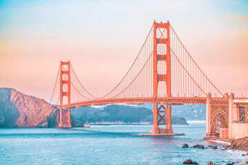 Beautiful view of the Golden Gate Bridge in San Francisco, pastel colors. Concept, travel, world...
