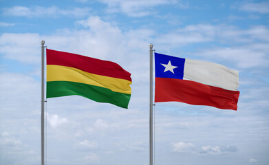 Chile and Bolivia flags, country relationship concept