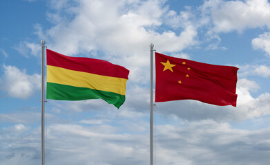 China and Bolivia flags, country relationship concept