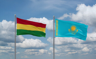 Kazakhstan and Bolivia flags, country relationship concept
