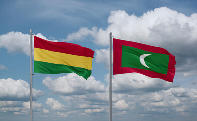 Maldives and Bolivia flags, country relationship concept