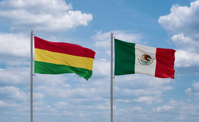 Mexico and Bolivia flags, country relationship concept