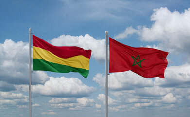 Morocco and Bolivia flags, country relationship concept
