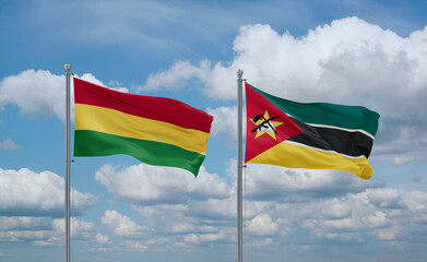 Mozambique and Bolivia flags, country relationship concept