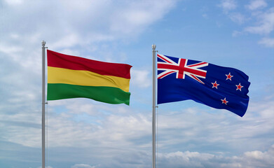 New Zealand and Bolivia flags, country relationship concept
