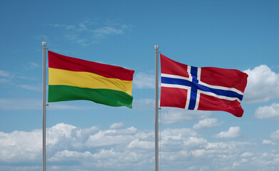 Norway and Bolivia flags, country relationship concept