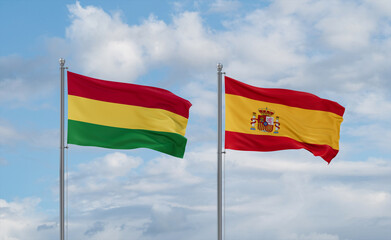 Spain and Bolivia flags, country relationship concept