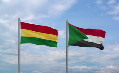 Sudan and Bolivia flags, country relationship concept