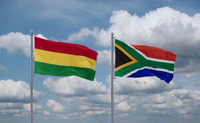 South Africa and Bolivia flags, country relationship concept