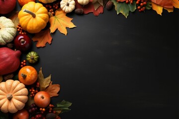 Thanksgiving background arrangement with copy space Autumn frame composition autumn elements  