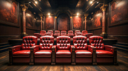 Luxury theater empty red chairs