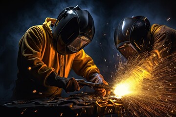 Two welders working in the factory