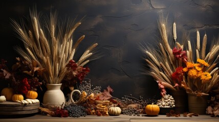 Autumn background made of dry flowers and leaves. A colorful arrangement of objects captured with artistic composition.