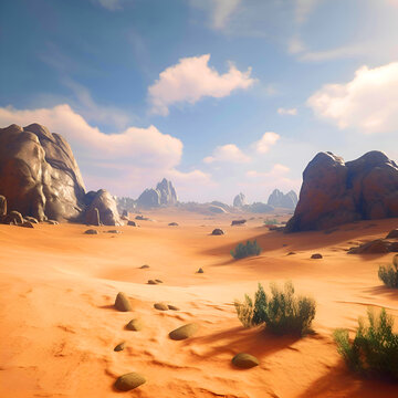 Rocky desert landscape. 3d render. Computer digital image.