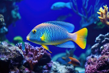 Fototapeta na wymiar a colorful tropical fish swimming in a blue aquarium