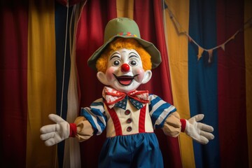 Obraz premium a marionette puppet resembling a clown against a circus backdrop