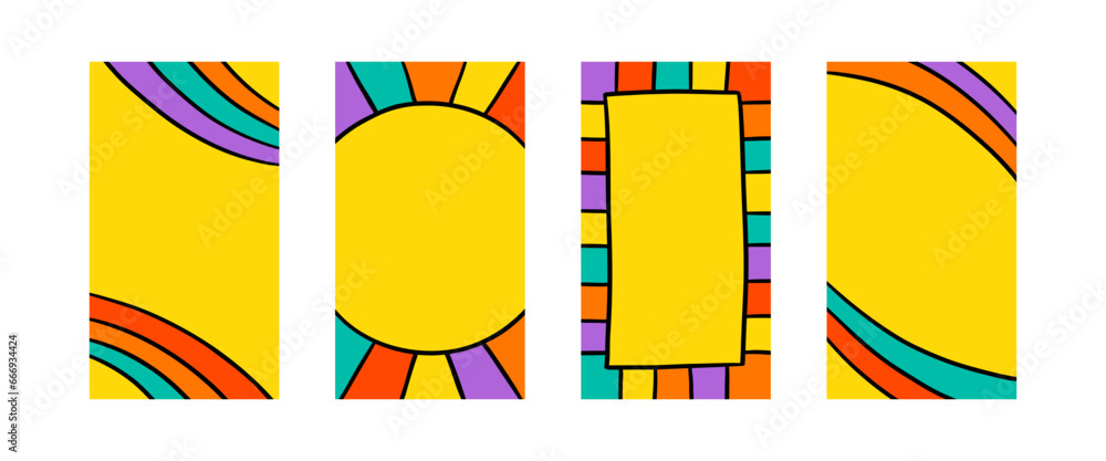 Aufkleber groovy psychedelic frames in hippie style. hand drawn retro border. funky text box background. pop v